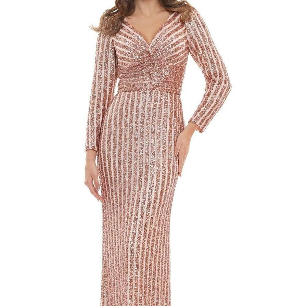 NWT Colors Dress G1042SL Sequin Mesh Mother of the Bride Dress Rose Gold Size 2